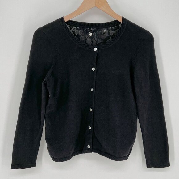Knitted & Knotted Anthropologie Womens Lace Cardigan Size S Black Gold Coquette - Picture 1 of 10